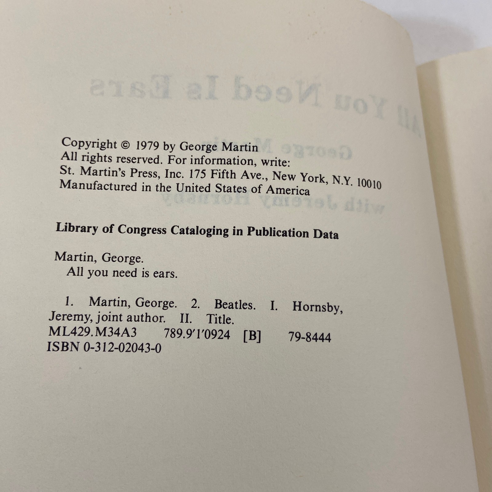 All You Need Is Ears George Martin St Martin’s Press Music Biography HCDJ 1979