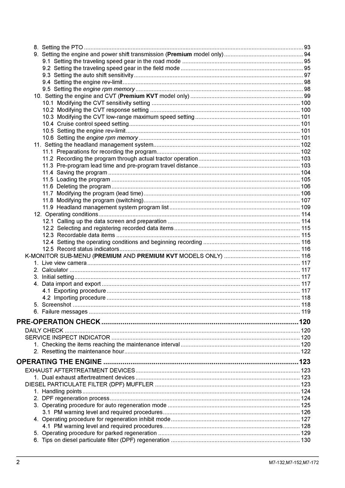 KUBOTA M7132 M7152 M7172 TRACTOR OPERATORS MANUAL – SPIRAL BOUND – TOUGH COVERED