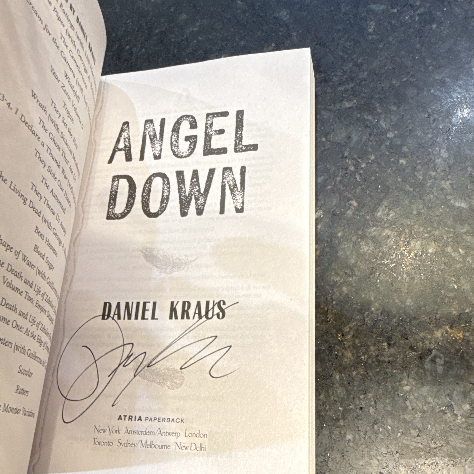 Signed First Edition/First Printing Angel Down Daniel Kraus PB Atria