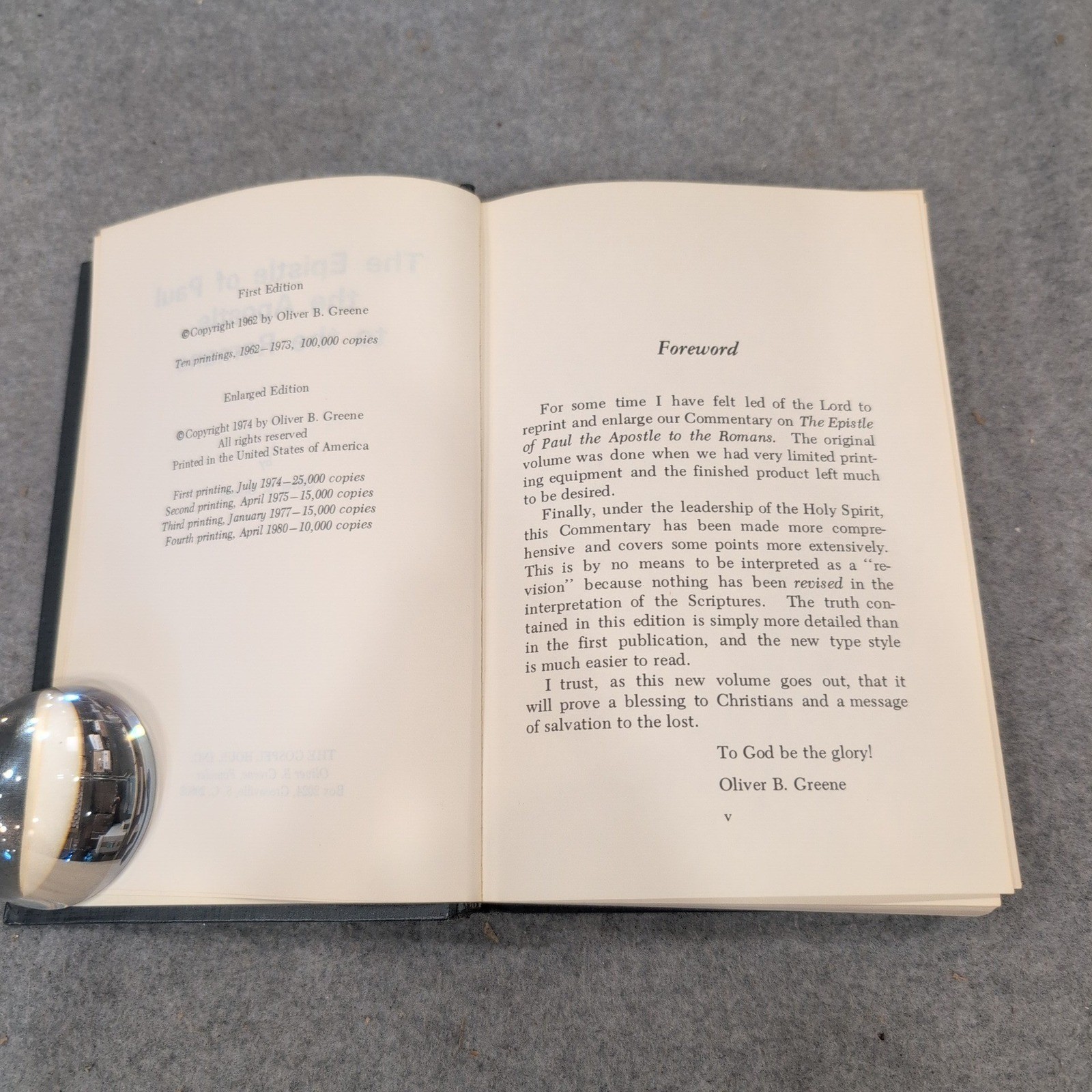 The Epistle of Paul the Apostle to the Romans Oliver B Greene Hardcover 1980