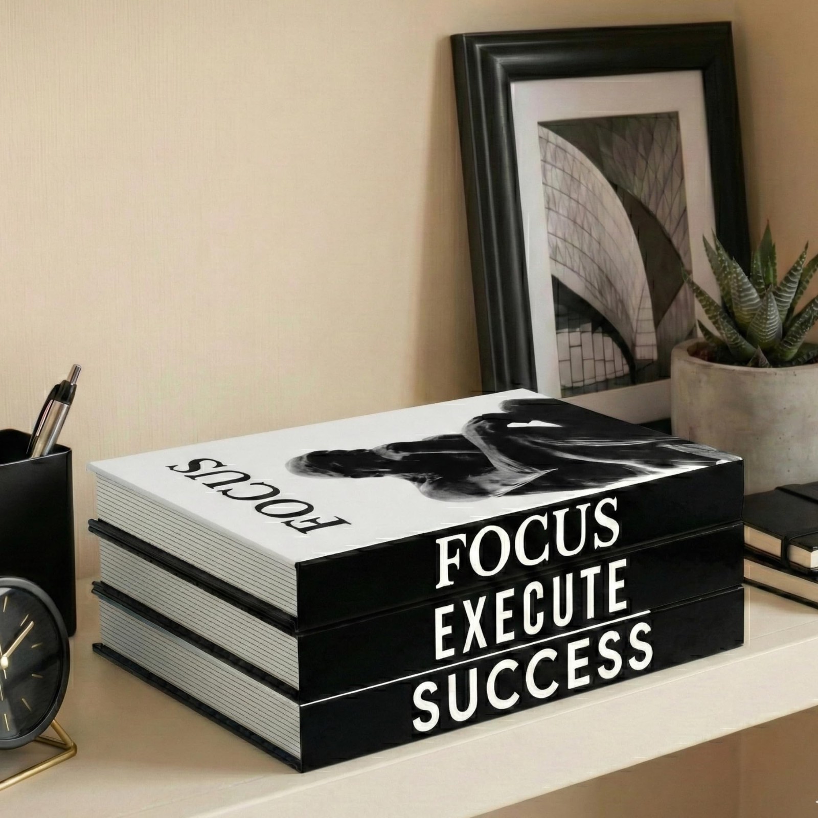 Motivational Desk Décor Set of 3 Faux Books for Modern Home Office Aesthetic She