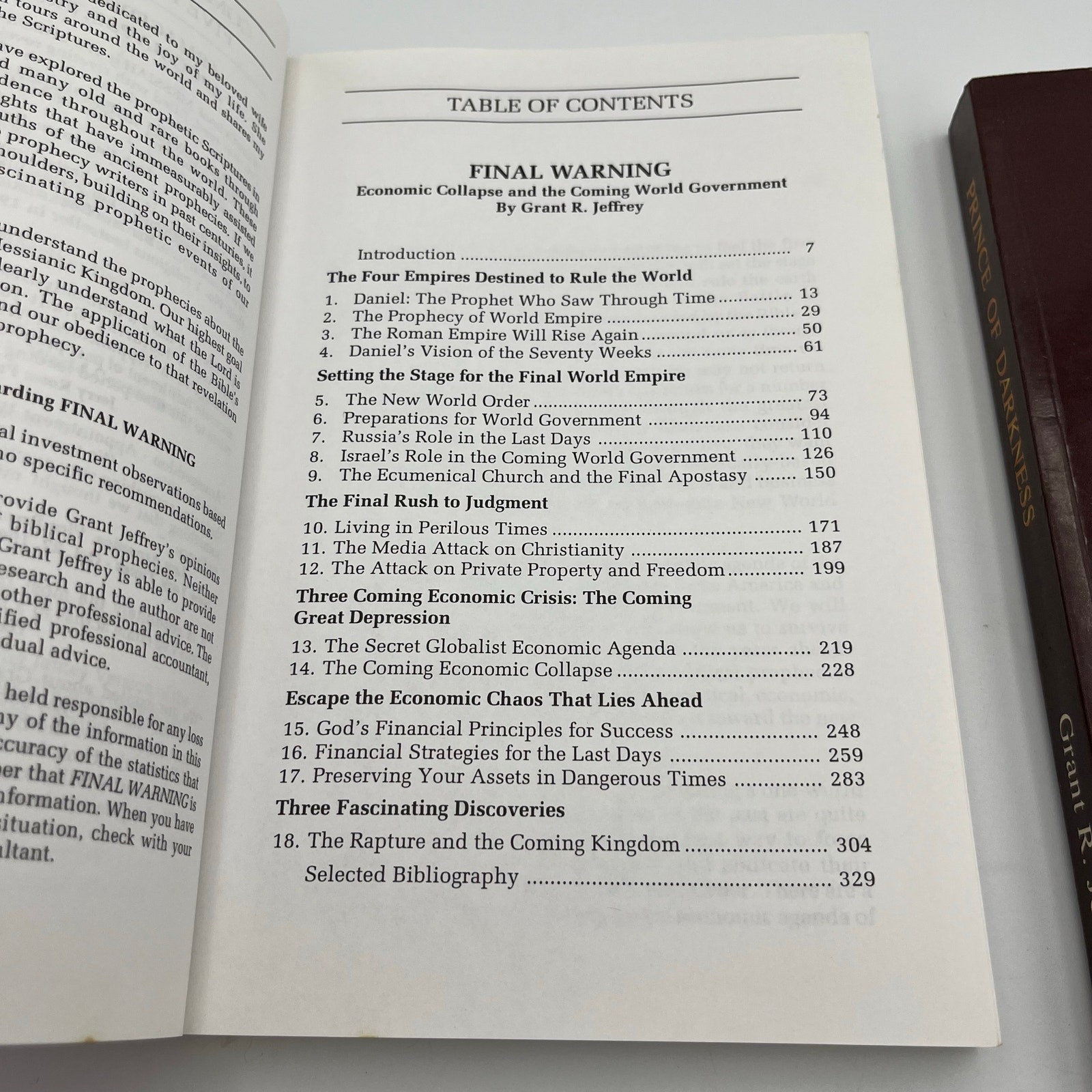 Grant R. Jeffrey Book Lot Set Of Two: Final Warning/Prince Of Darkness.Softcover