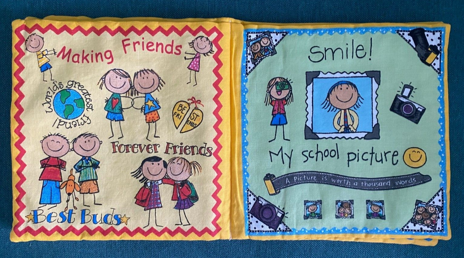 NEW Handmade Sewn Cranston SCHOOL DAYS Cloth Book 2004, 12 pages, 9″ Square
