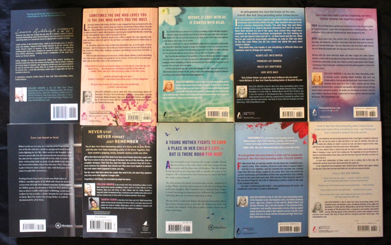 Colleen Hoover Trade Paperback Lot of 10 ~ Contemporary Romance (Acceptable)