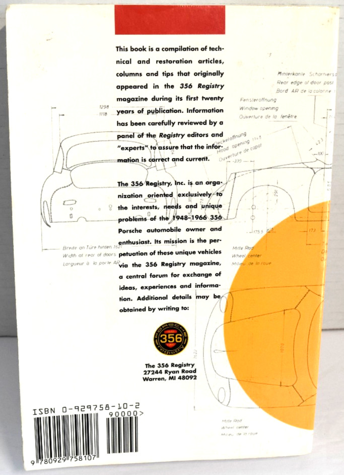356 Porsche Technical and Restoration Guide by The 356 Registry PB 1984 *GOOD*