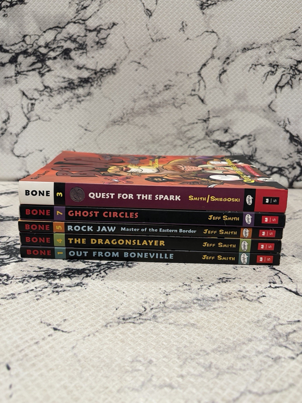 Bone Jeff Smith Lot Of 5 Graphic Novels 1,4,5,7, Quest #3 Scholastic Books