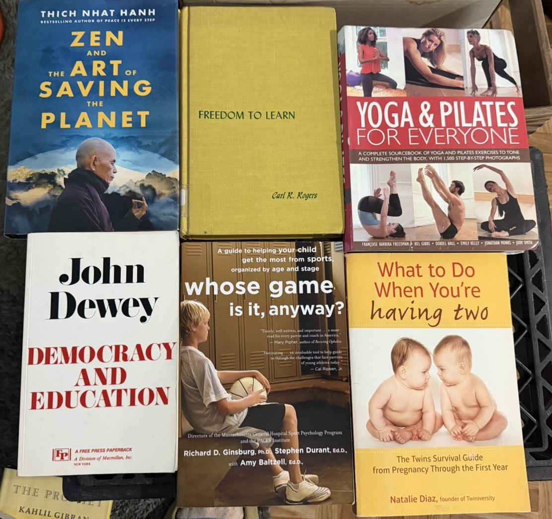 Mix Lot Of 12 Random Books – Yoga/Pilates, Poetry, Sports, Kids, Education