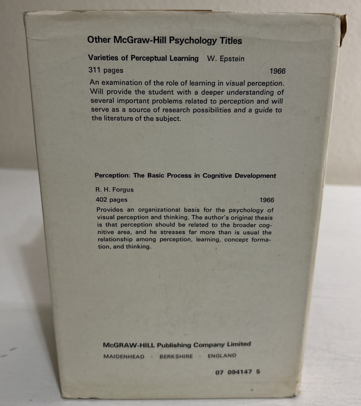 Subliminal Perception: The Nature of a Controversy by N F Dixon 1971 McGraw – Hi