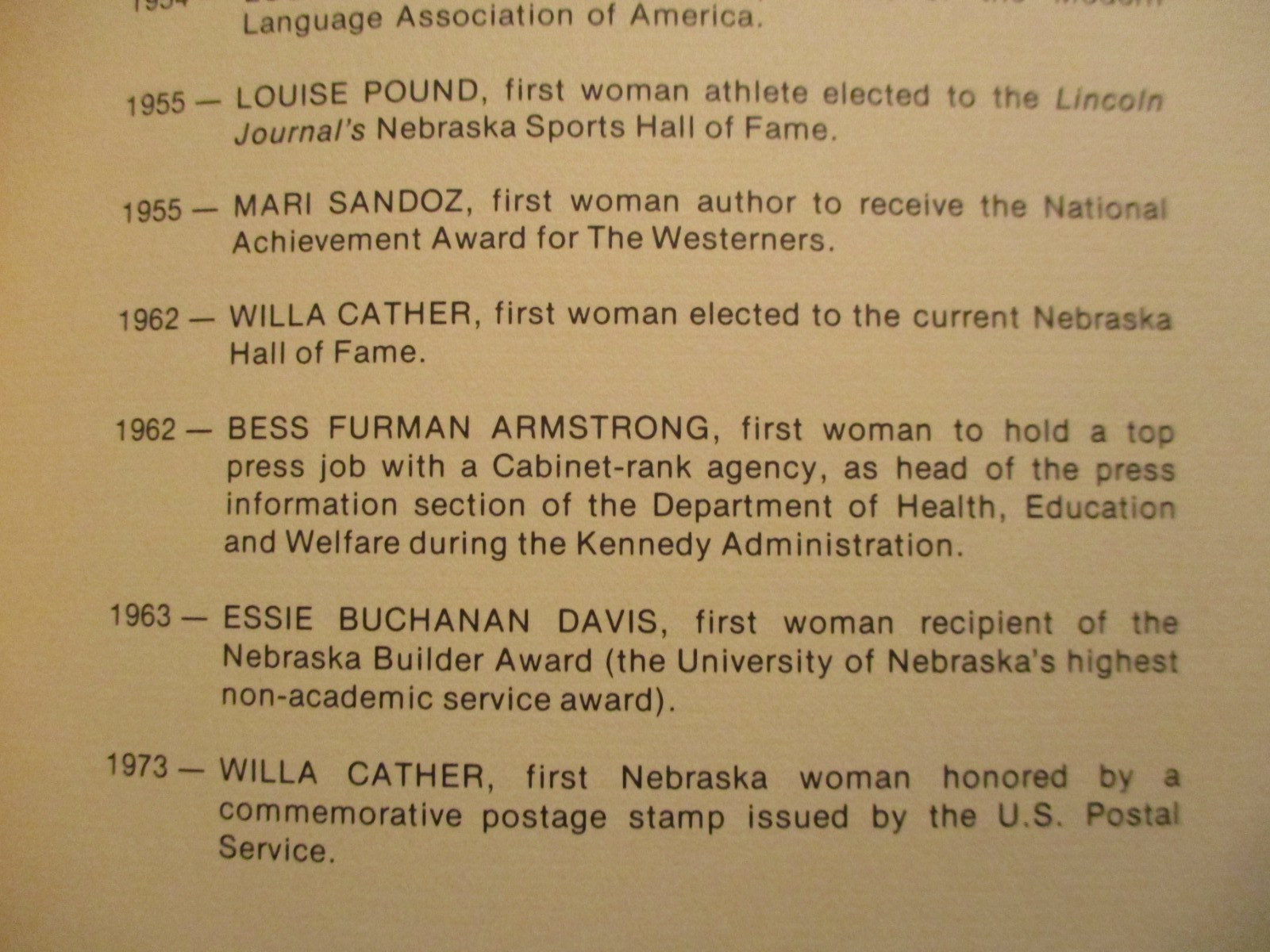 book Women of Nebraska Hall of Fame by Peggy Kelley 1976 Nebr History 112 pages