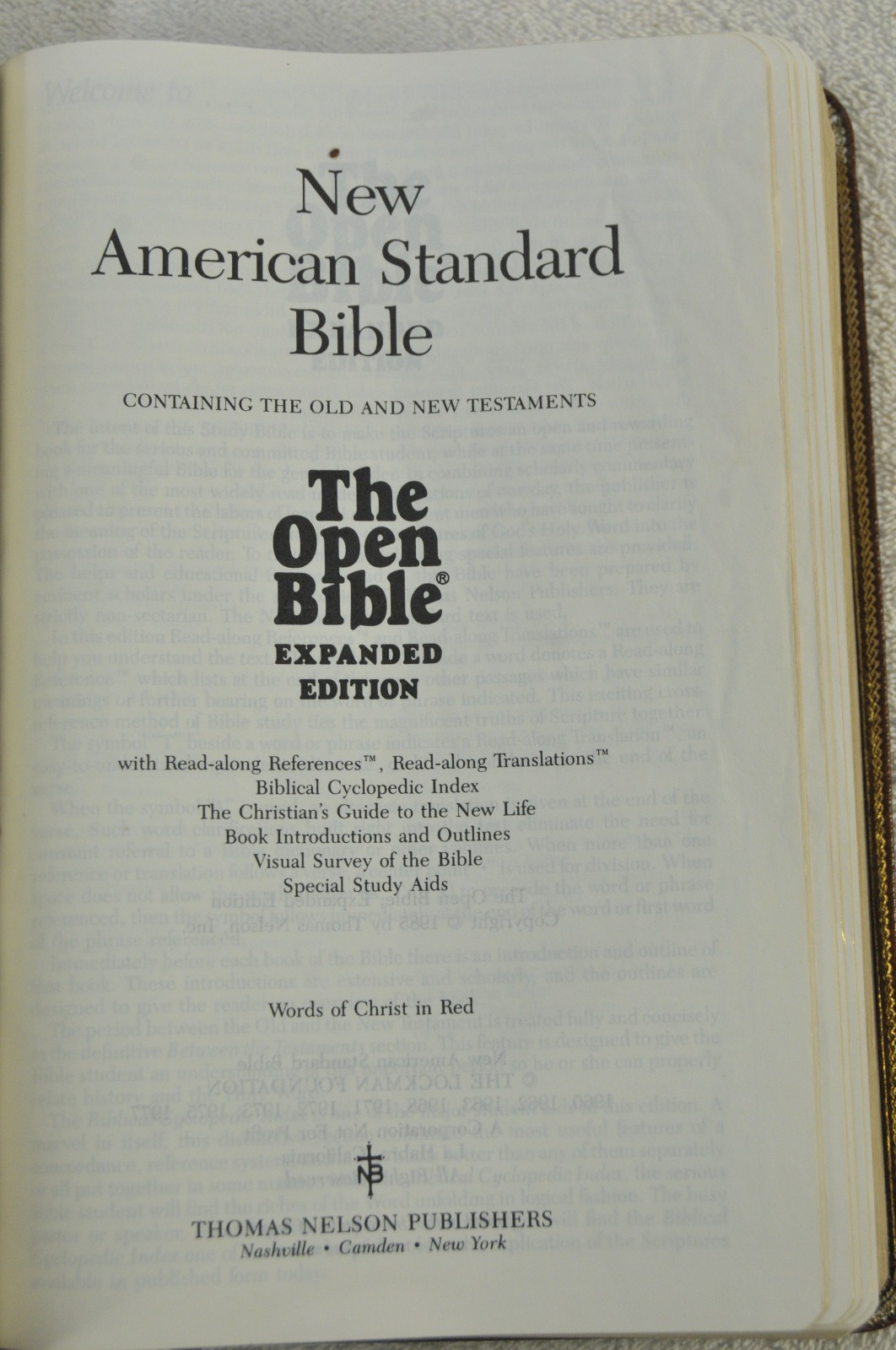 The Open Bible Expanded Edition NASB Brown Genuine Leather RL 1985 Nelson 976BR