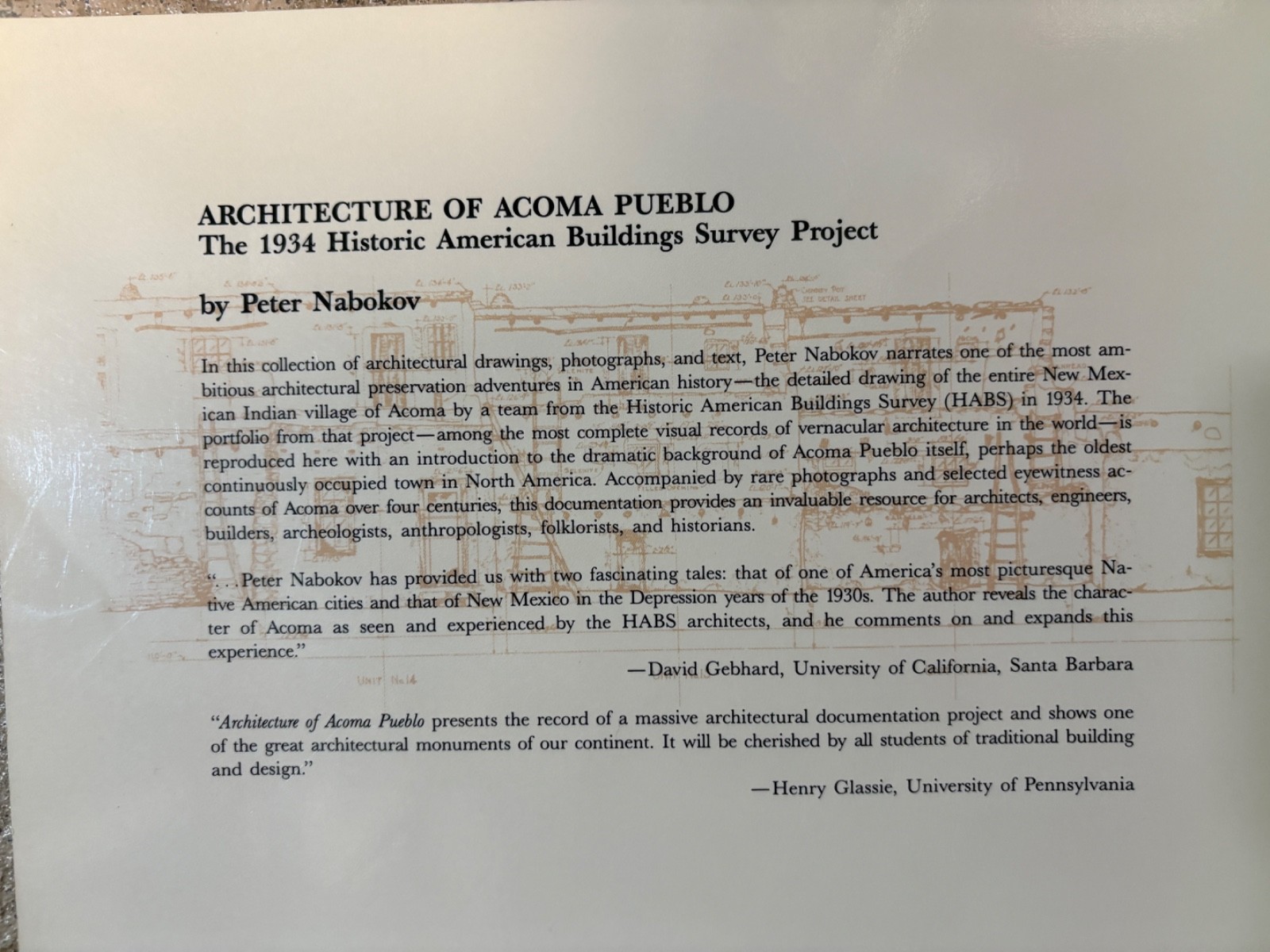 Architecture of Acoma Pueblo : The 1934 Historic American Buildings Survey 1986