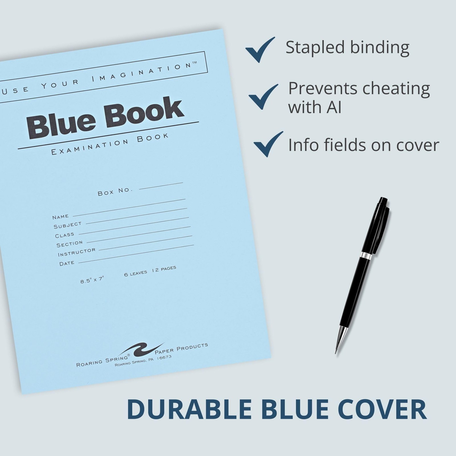 Exam Blue Books, 50 School Examination Booklets, 8.5″ x 7″, 6 Sheets/12 Pages…