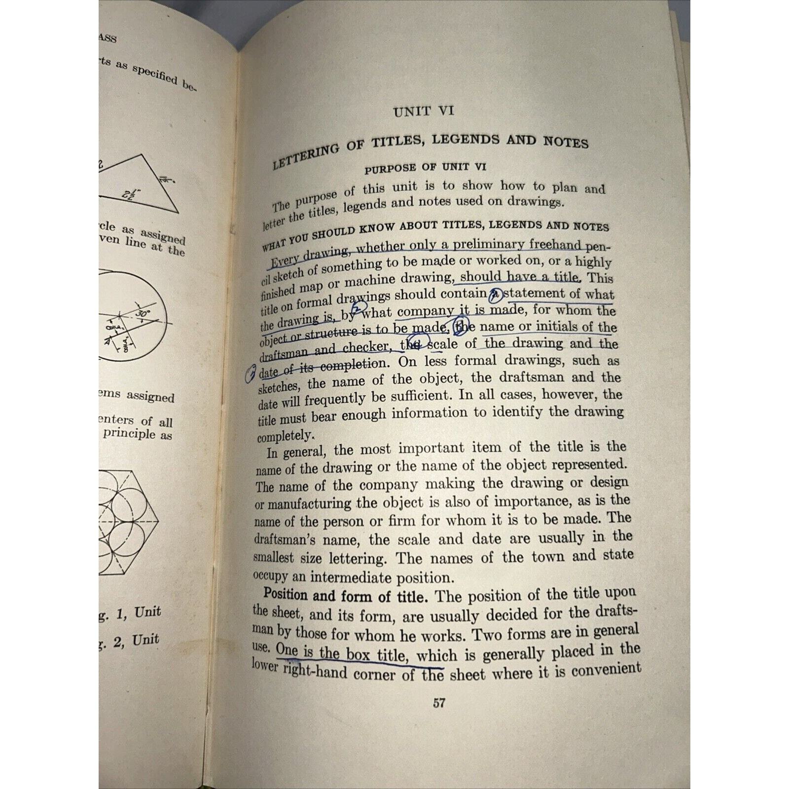 Basic Units In Mechanical Drawing Book 1 – Hoelscher and Mays – 1933 Hard Cover