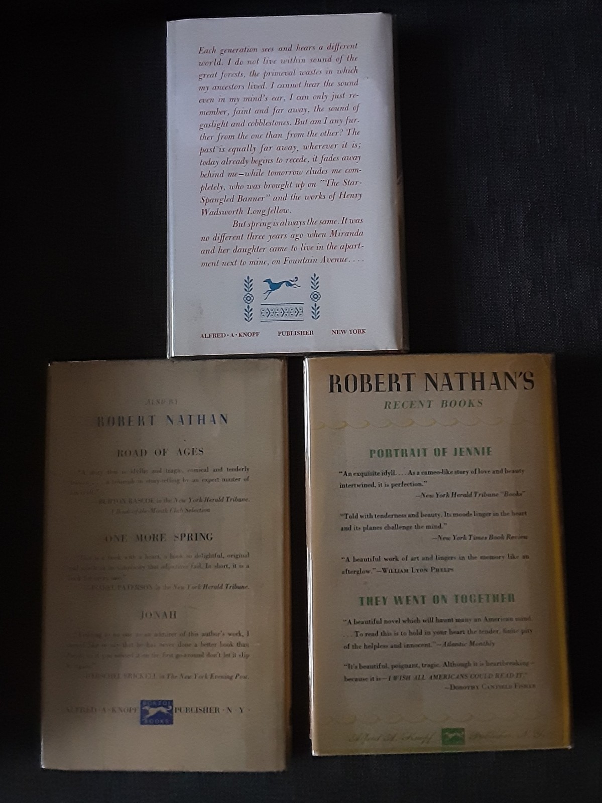 A Selection Of 3 Books By Robert Nathan. HC DJ in Mylar. See Photos For Titles.