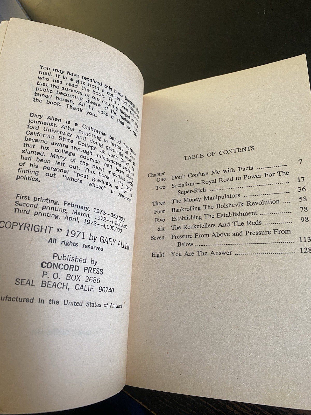 Gary Allen None Dare Call It Conspiracy Concord Press PB 1971