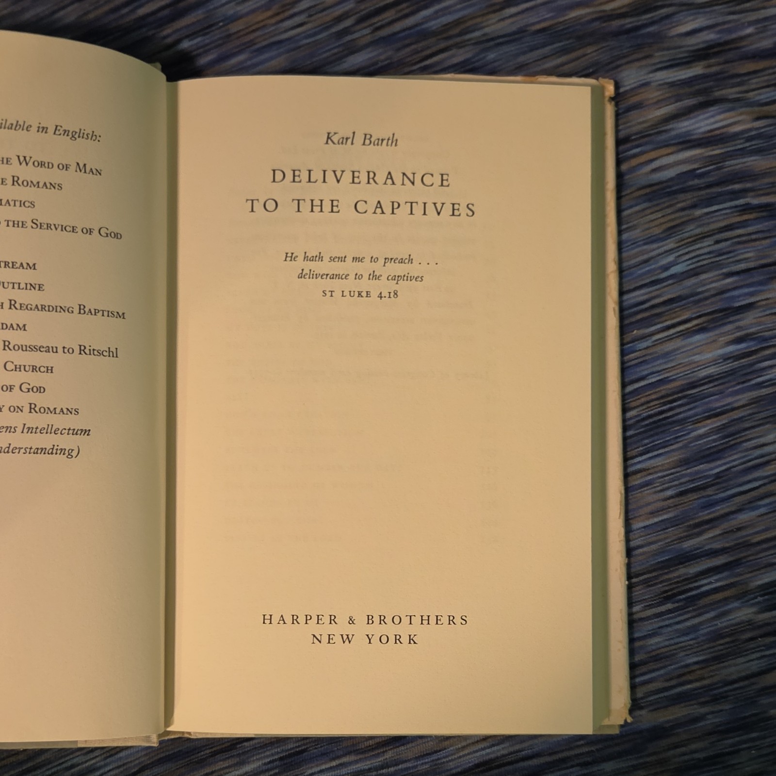 karl barth deliverance to the captives hc sermons & prayers harper 1961 1st ins