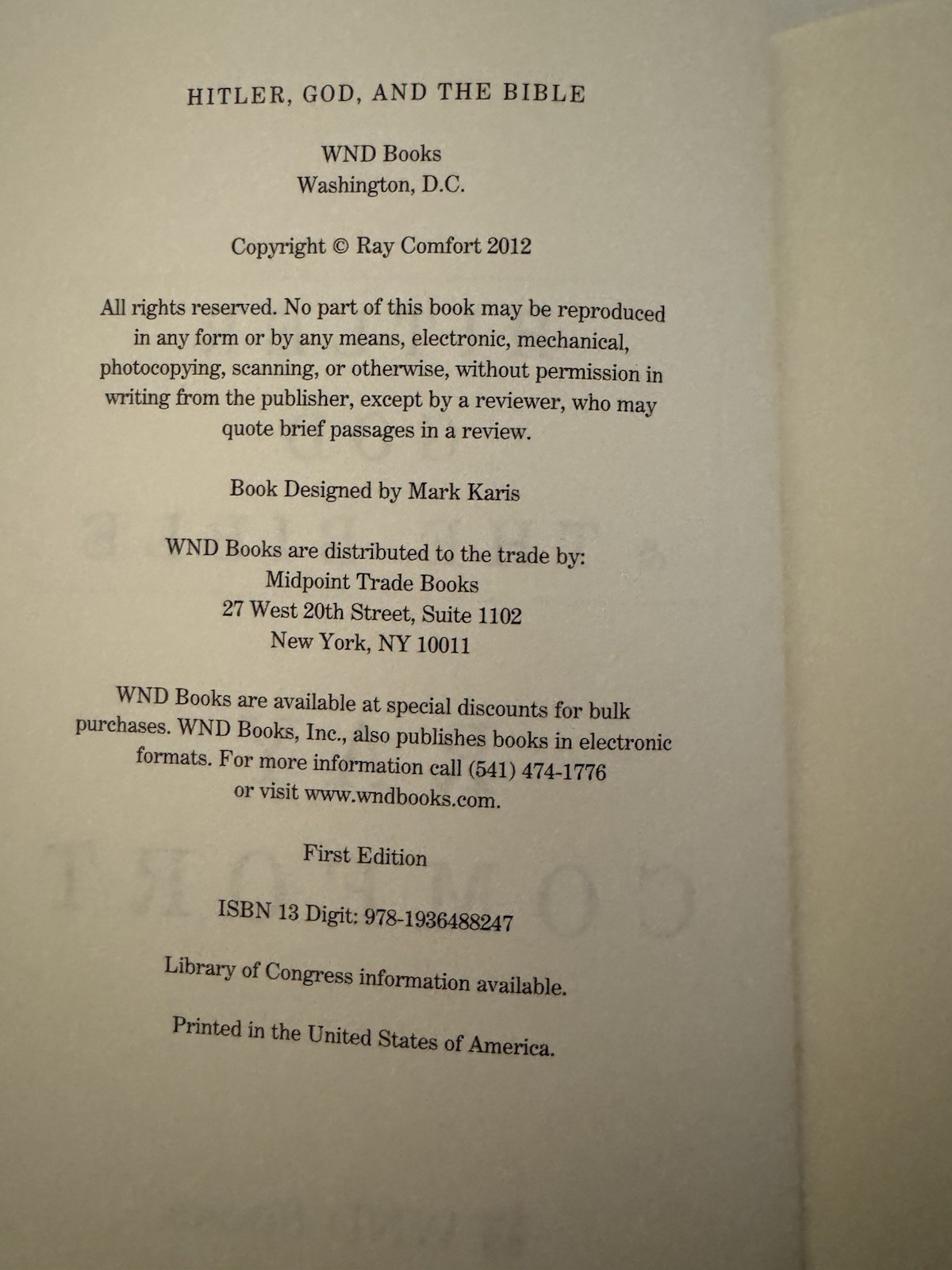Hitler God & The Bible by Ray Comfort First Edition Hardcover w/Dust Jacket 2012