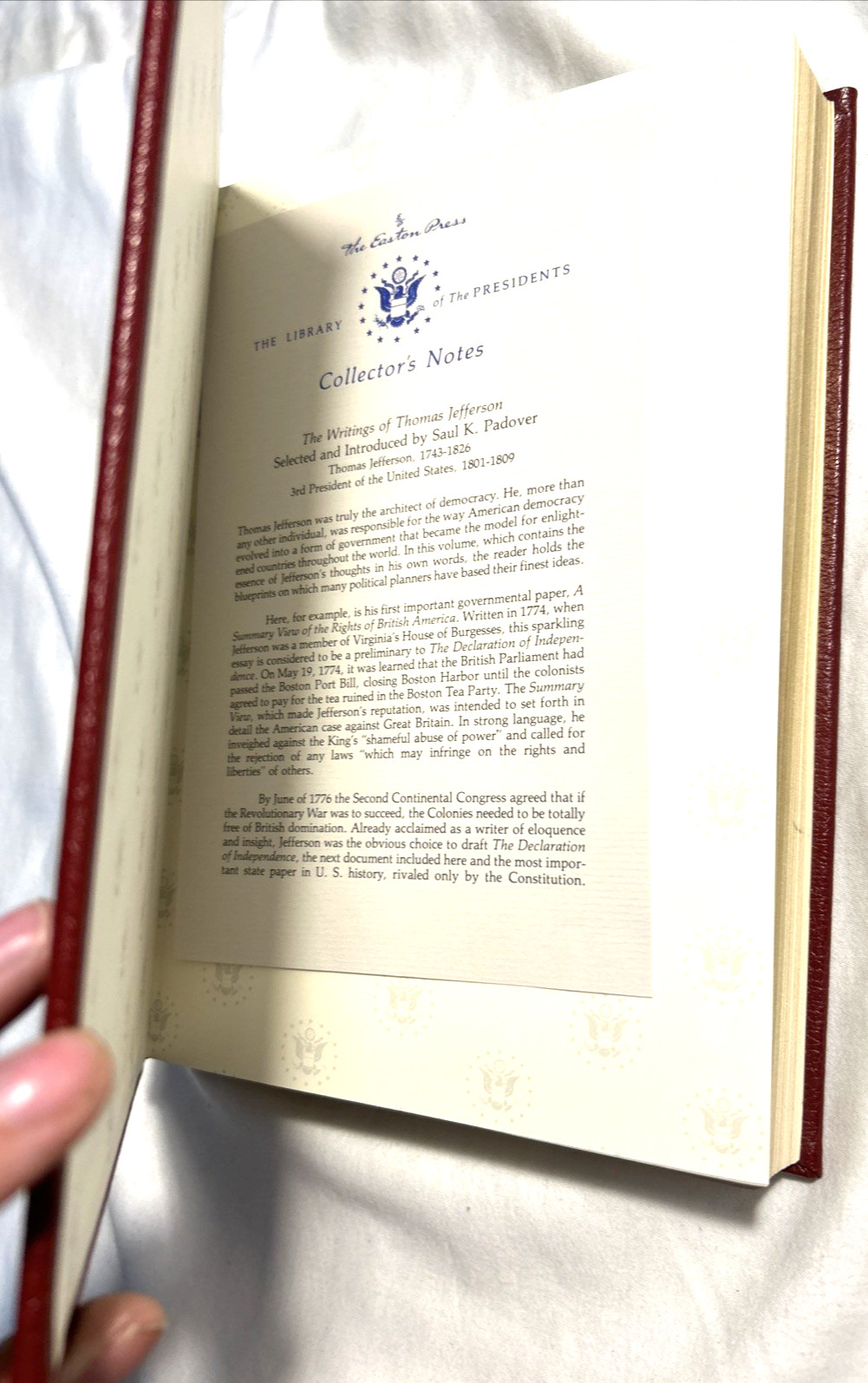Easton Press Writings Of Thomas Jefferson Library of the Presidents