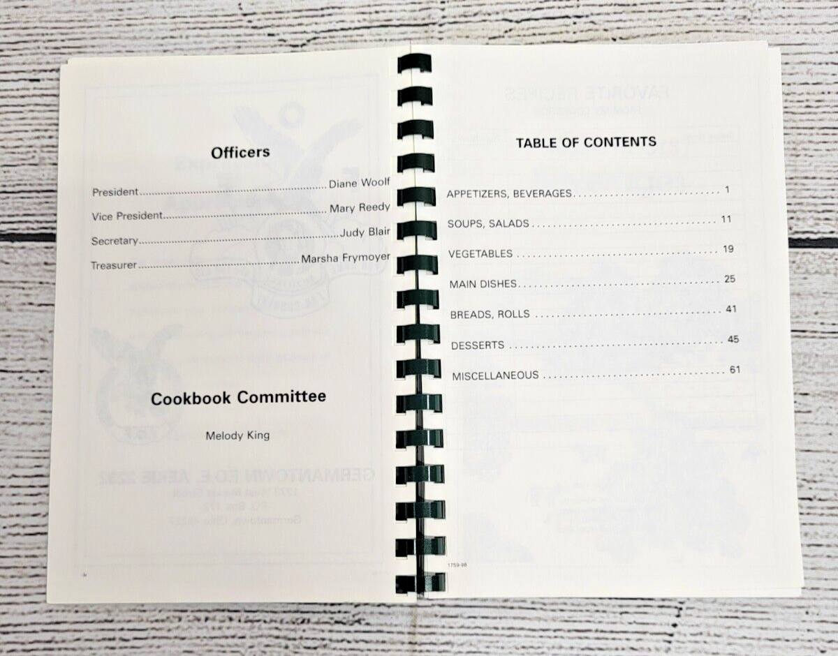 Vintage 1998 Cookbook Germantown Ohio Eagles #2292 Small Town Recipes