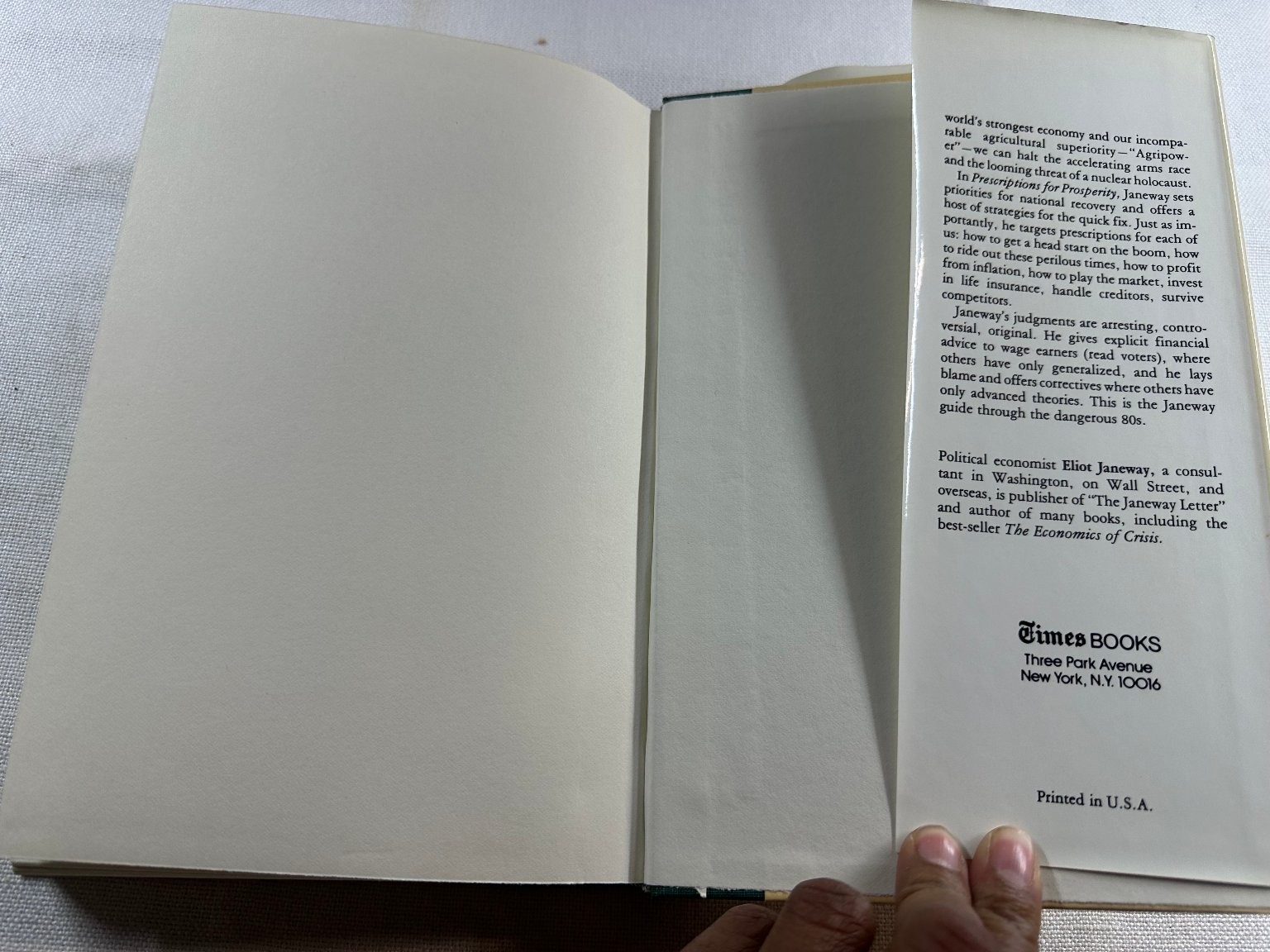 Prescriptions for Prosperity Eliot Janeway 1983 First Printing Economics Times