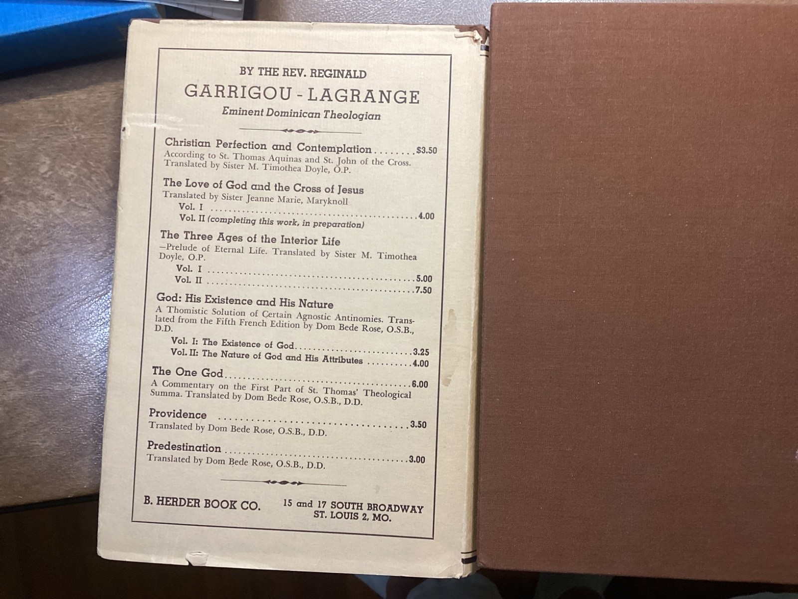 God His Existence and His Nature 2 volume Set Garrigou-Lagrange 1949