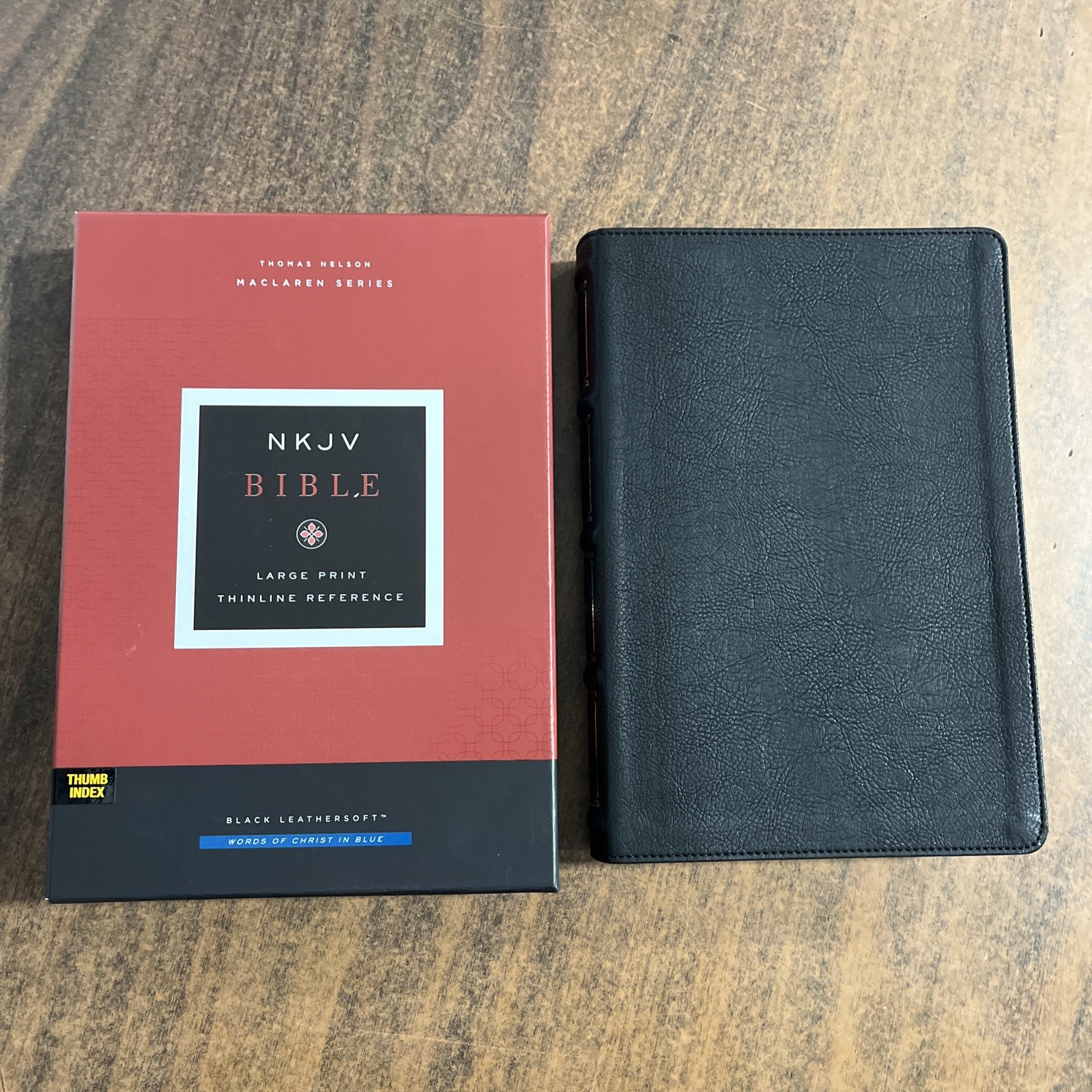 NKJV Large Print Thinline Reference Bible Thumb Indexed – Black LeatherSoft