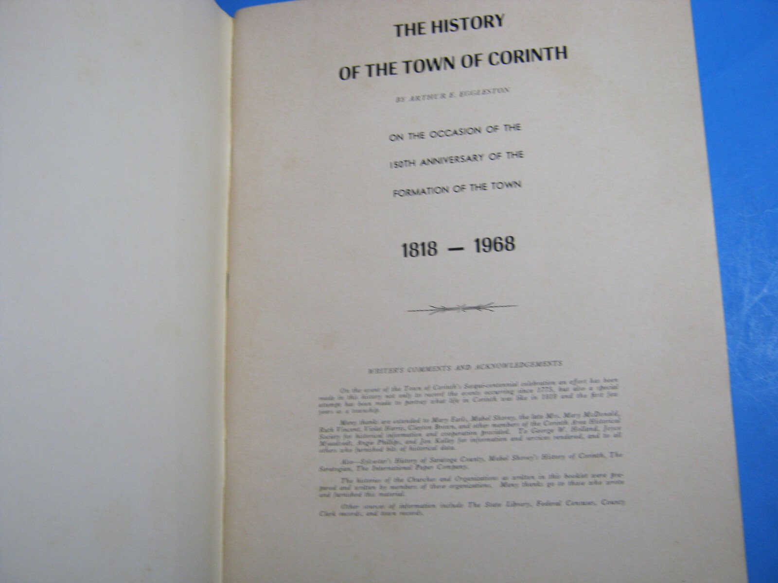 TOWN CORINTH NY ADIRONDACK CENTENNIAL HISTORY BOOK 125 PAGES