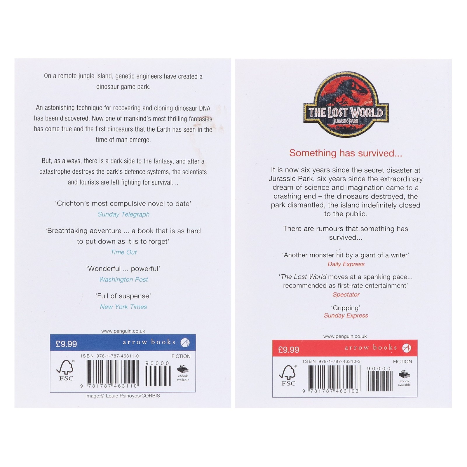 Jurassic Park & The Lost World by Michael Crichton 2 Books – Fiction – Paperback