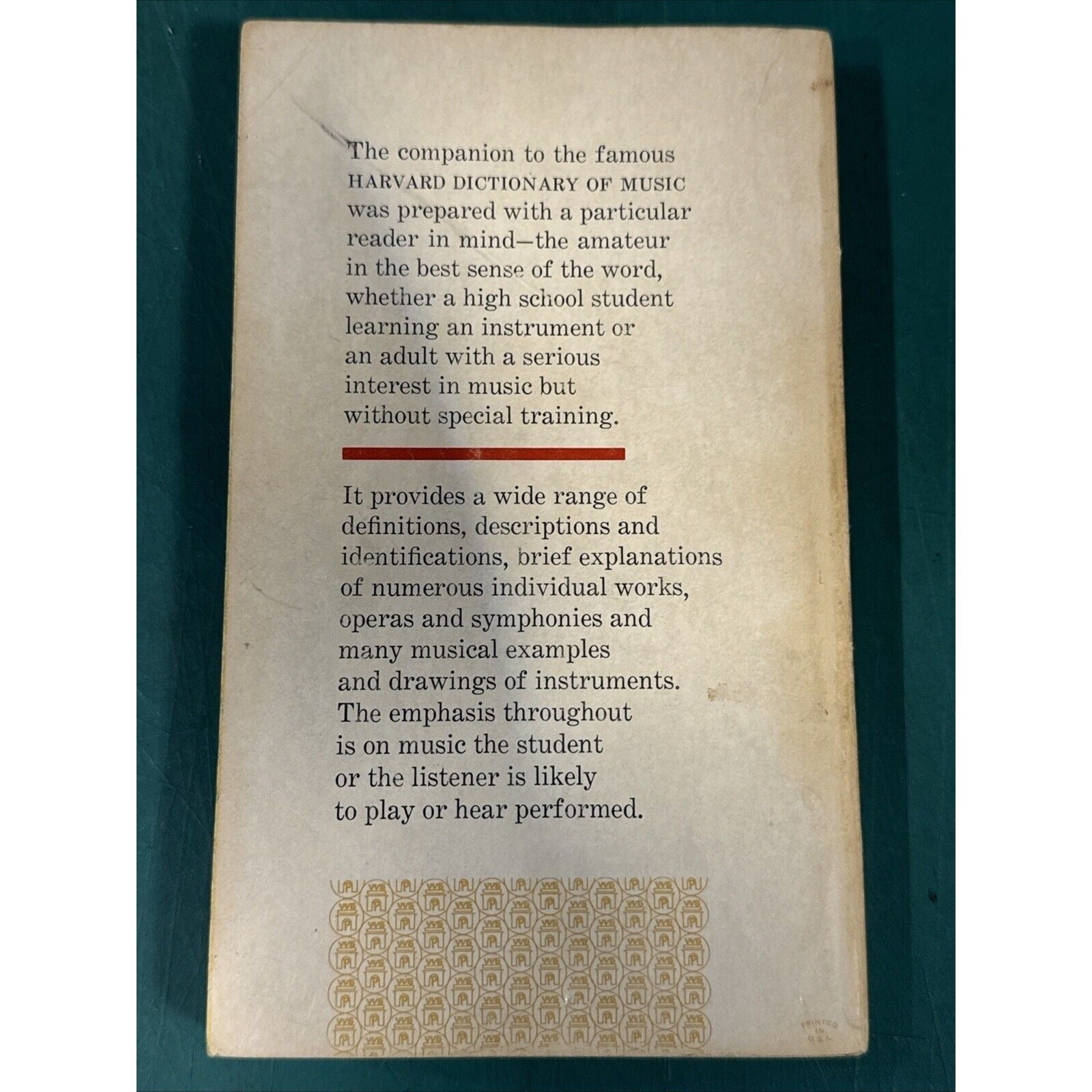The Harvard Brief Dictionary of Music Paperback By Willie Apel 1968 344 Pages