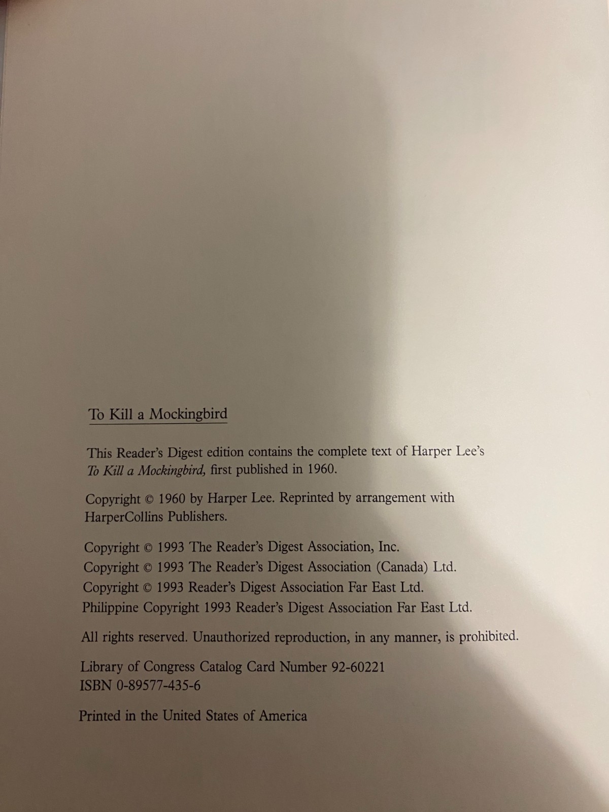 To kill a Mockingbird `1993 Hardcover Book