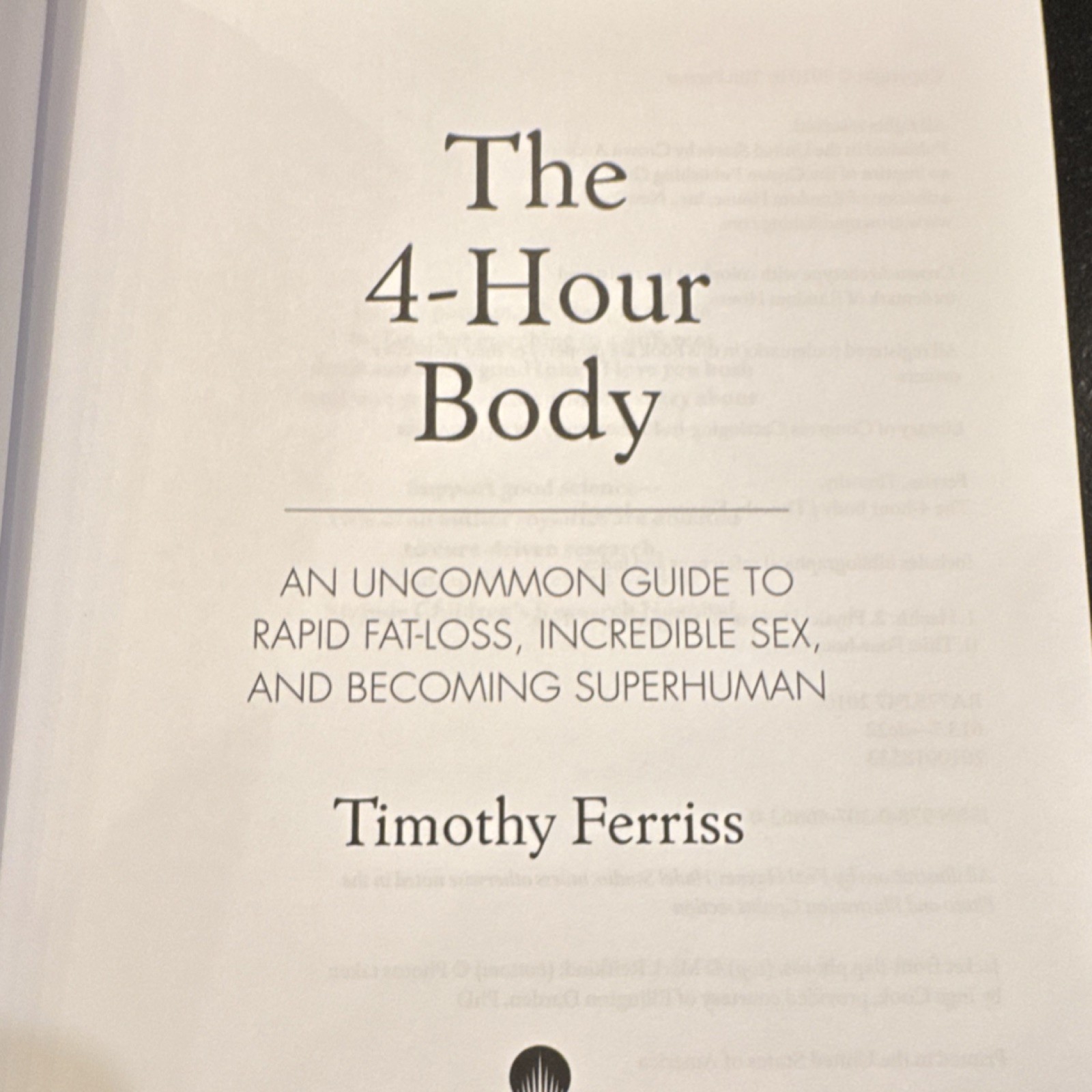 The 4-Hour Body by Timothy Ferriss Hardcover Health Fitness Weight Loss