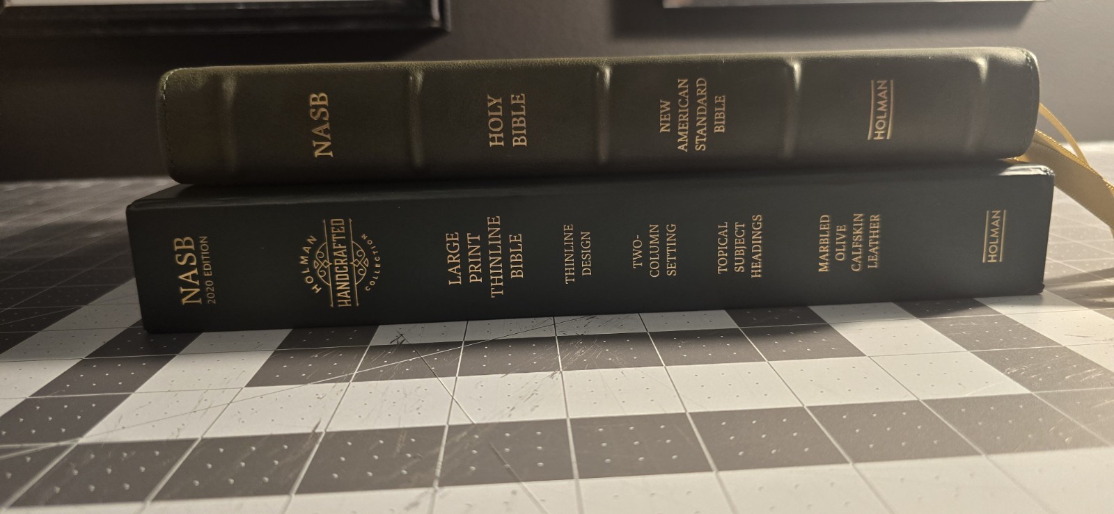 NASB Large Print Thinline Bible – Olive Green Genuine Leather