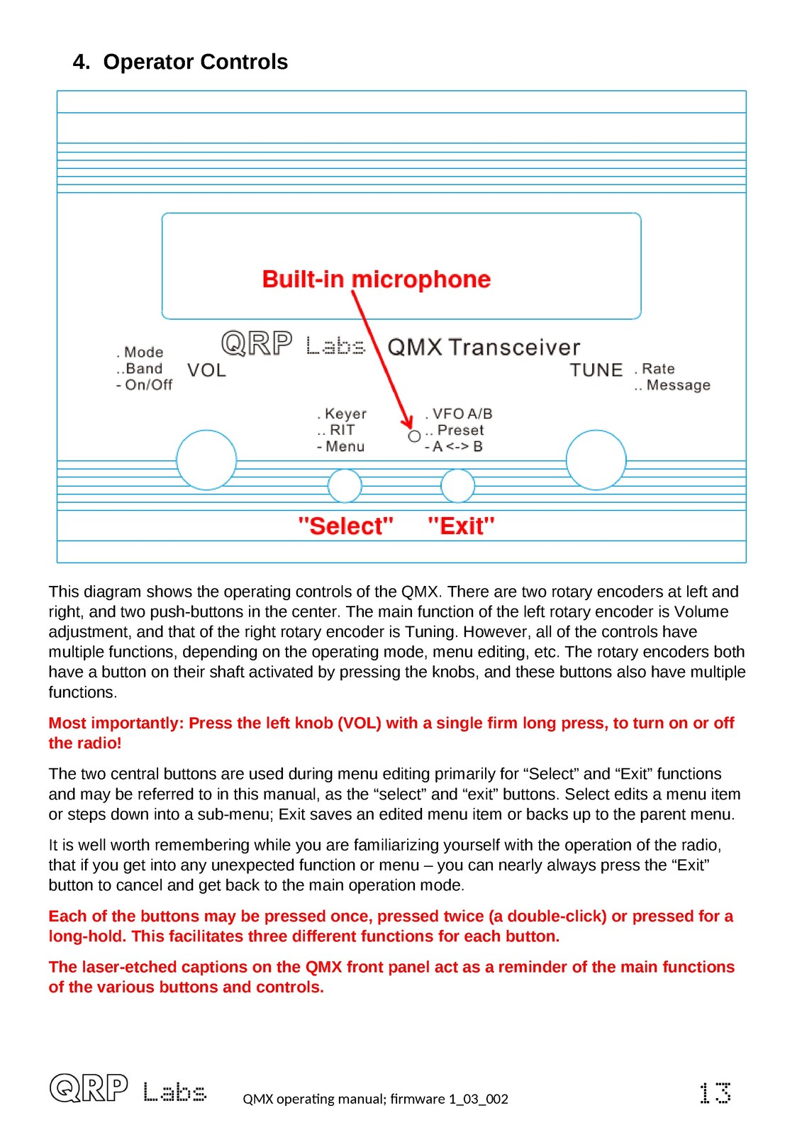 QRP LABS QMX Multimode Transceiver Operating Manual – WIRE BOUND – TOUGH COVERS