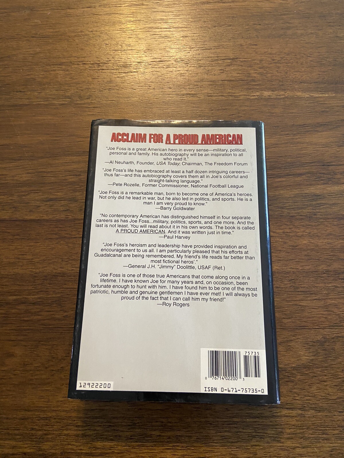SIGNED A Proud American By Joe Foss 1st Printing First Edition 1992 Hardcover
