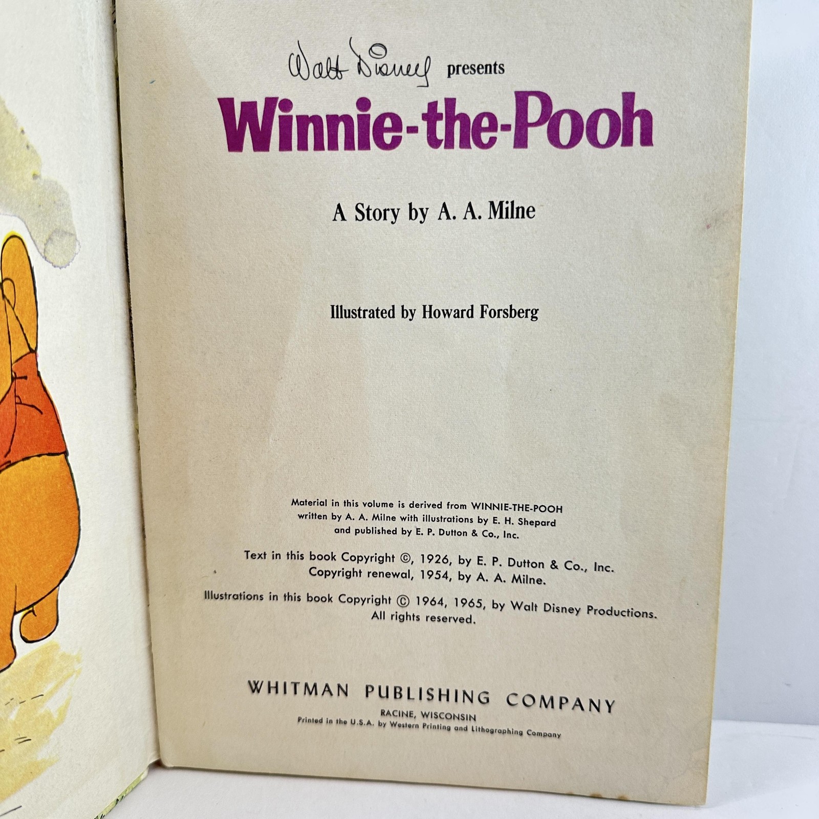 Vintage Whitman Big Tell-a-Tale Winnie-the-Pooh A A Milne 1965 HC Book Disney