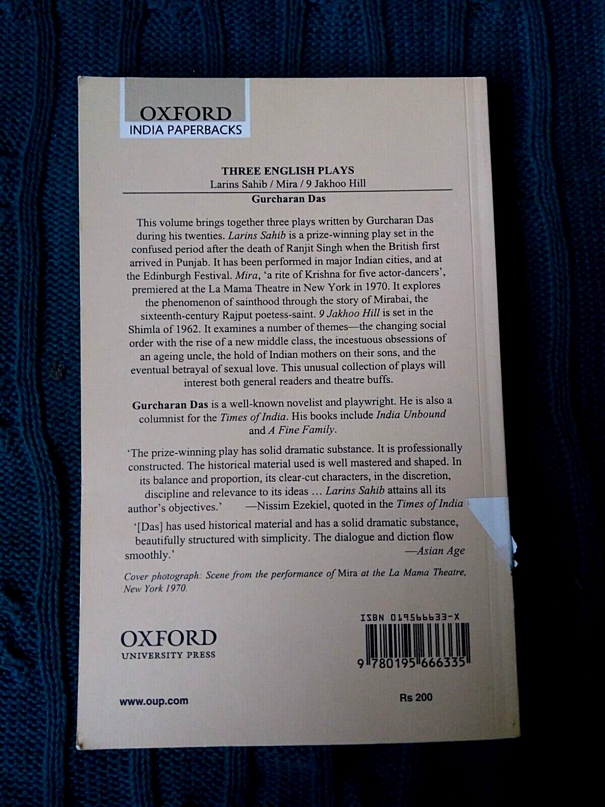 THEREE ENGLISH PLAYS BY GURCHARAN DAS (PAPERBACK) VERY GOOD FREE LOCAL POST