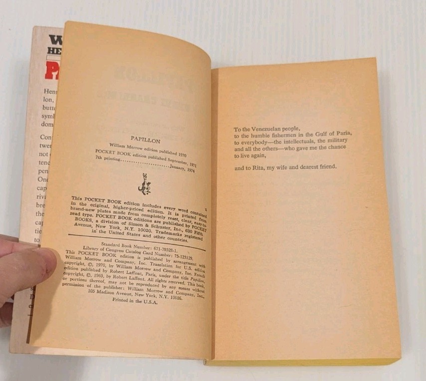 Henri Charriere PAPILLON Paperback Book MOVIE TIE-IN Vintage Pocket 1974