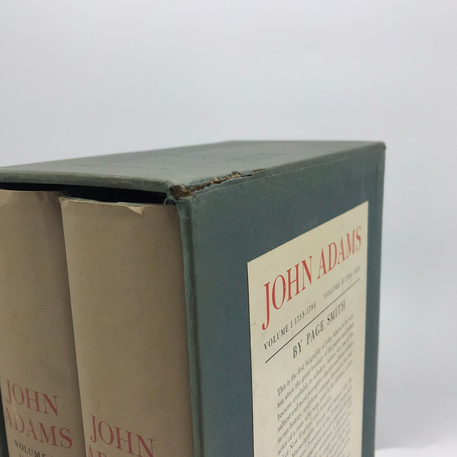 John Adams 2-Book Volume 1 & 2 by Page Smith 1st Edition Dust Jacket w/ Slipcase