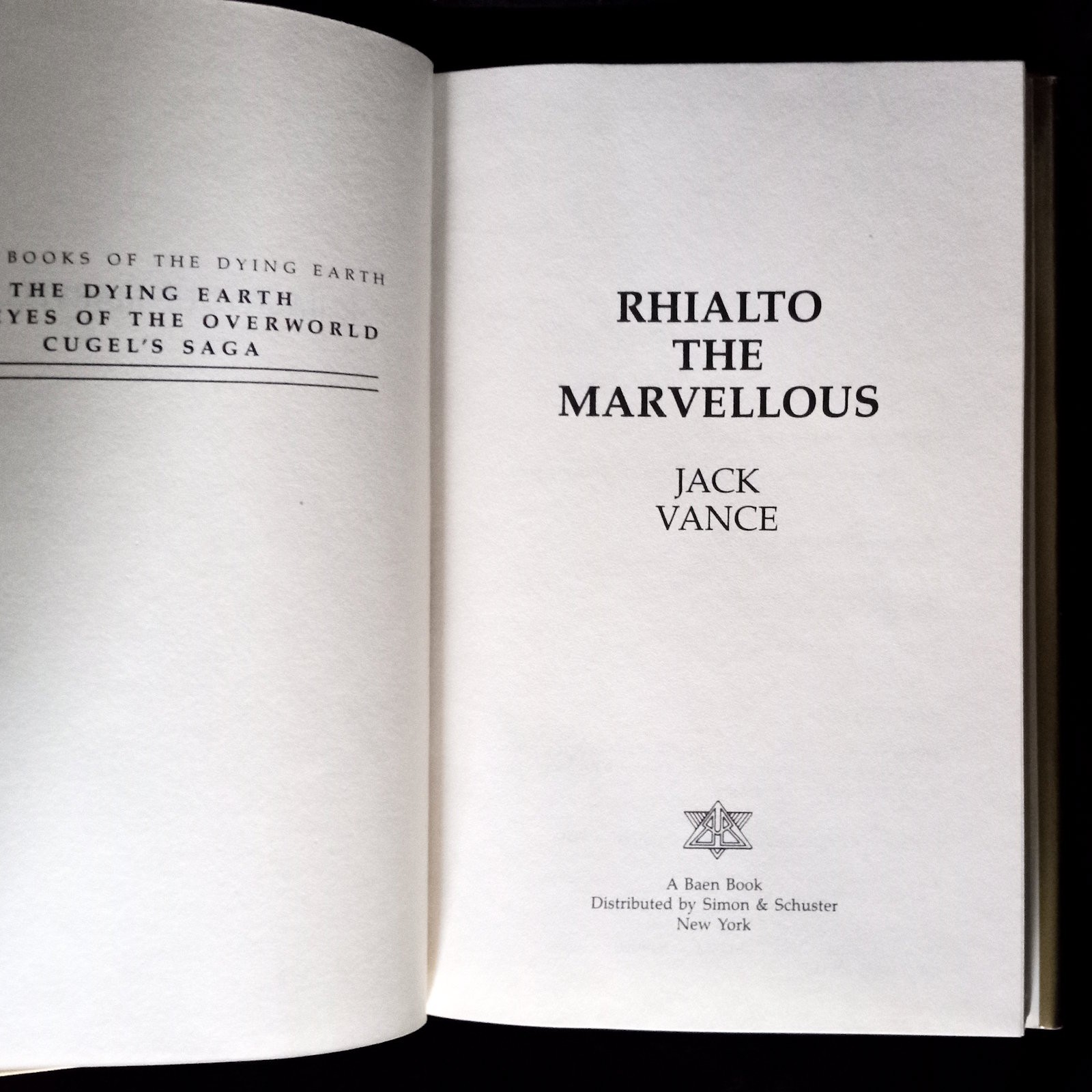 Rhialto the Marvellous by Jack Vance, Baen Books 1984, Hardback w/ Dust Jacket