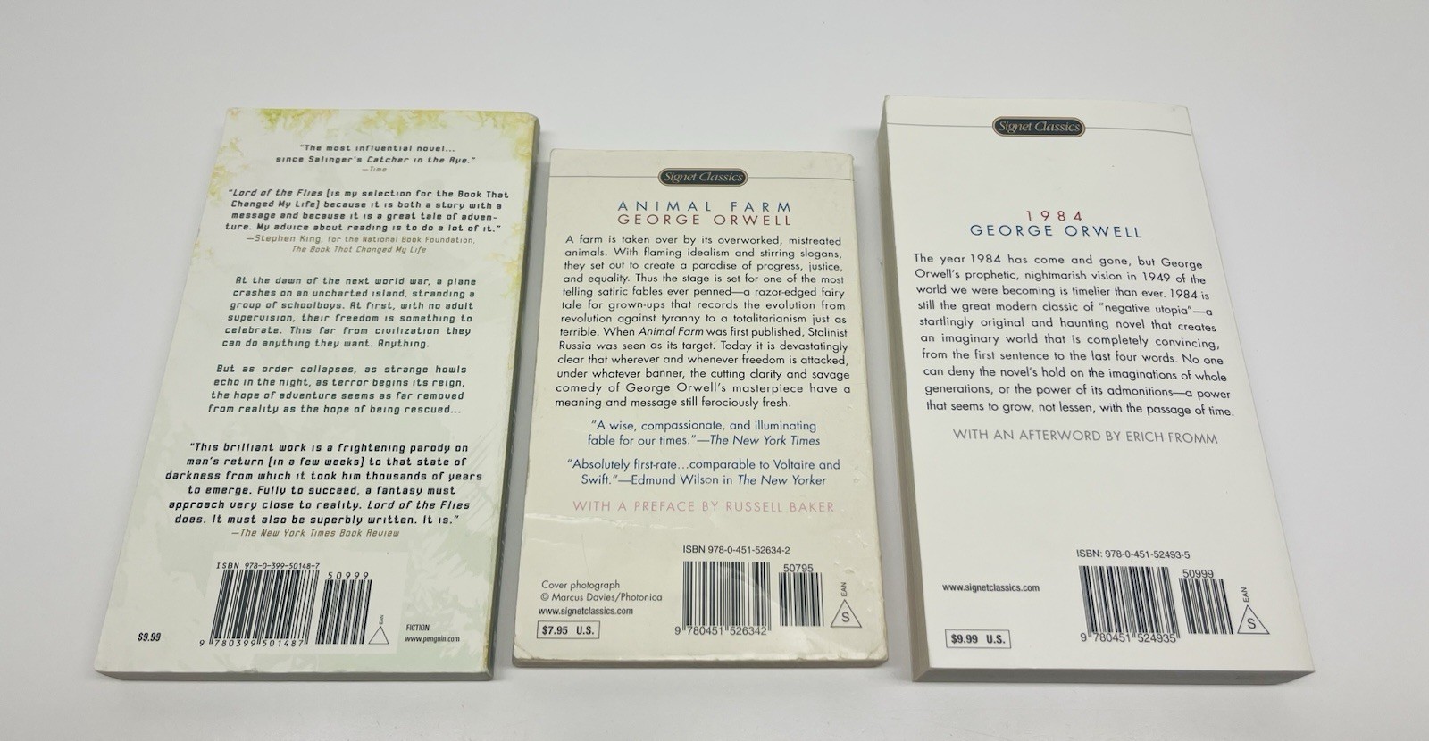 Lot of 3 Dystopian Books pb~Orwell~Golding~Animal Farm~1984~Lord of the Flies
