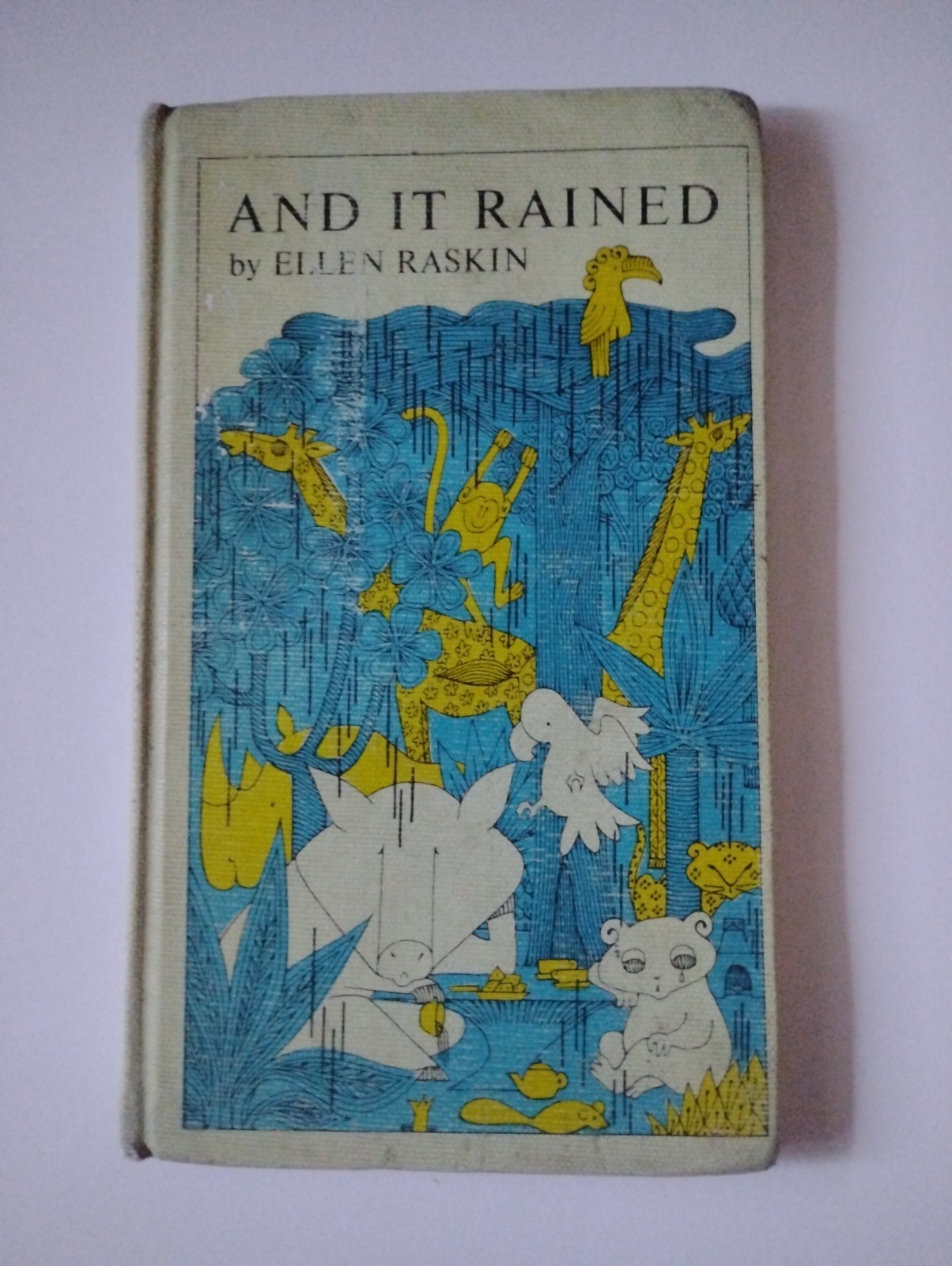 And It Rained Ellen Raskin 1969 1st Edition Atheneum Tea with Jungle Animals HC