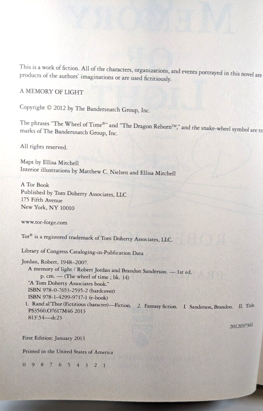 Wheel of Time Ser: Memory of Light vol. 14 Robert Jordan 1Ed/1Print HC DJ Signed
