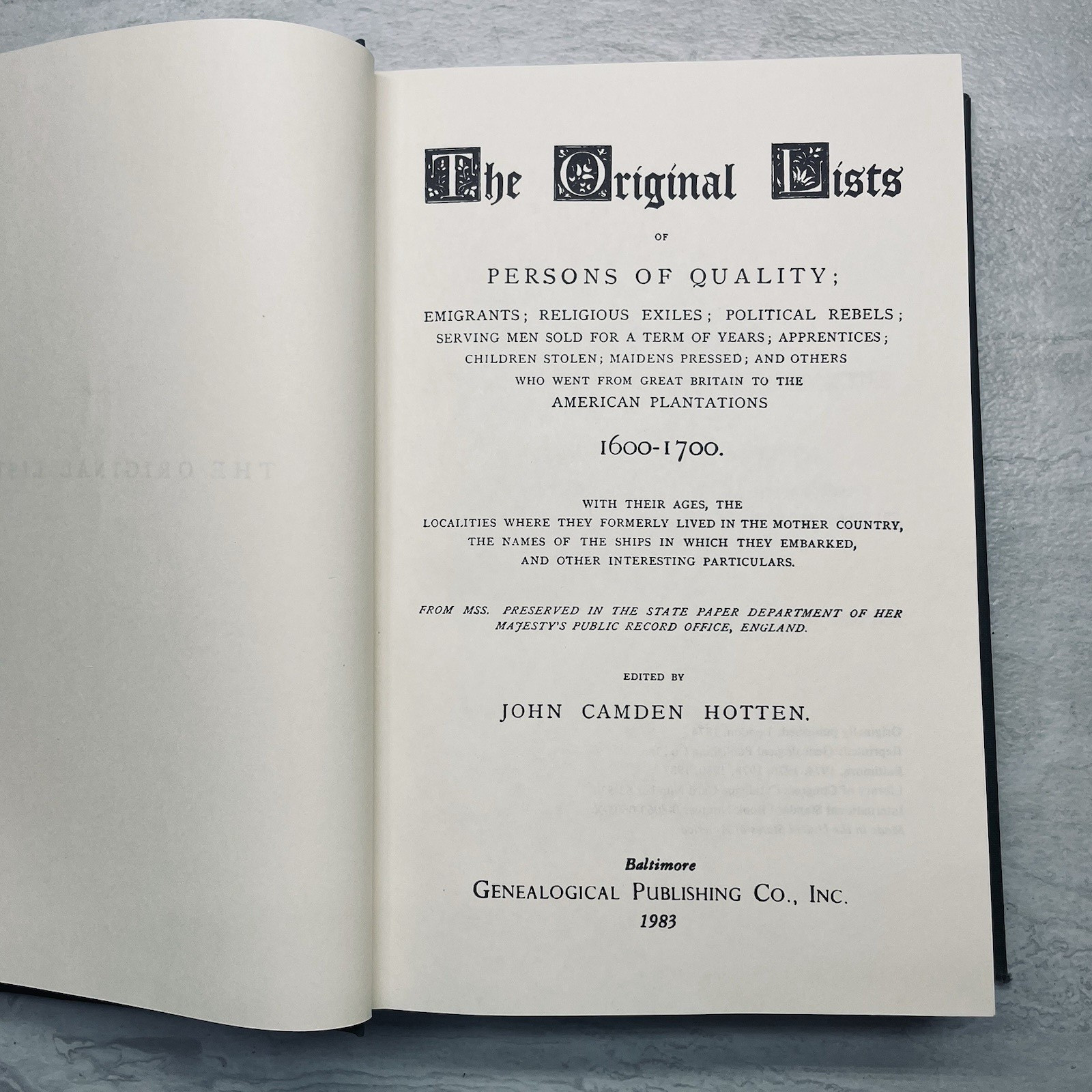 Original List of Persons of Quality 1600-1700 – Hotten – Genealogy Emigrants