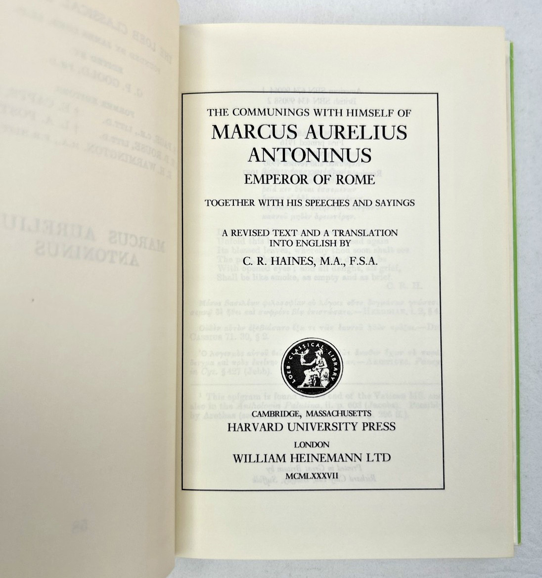 Marcus Aurelius Loeb Classical Library Hardcover Book Dust Jacket 1987 Edition