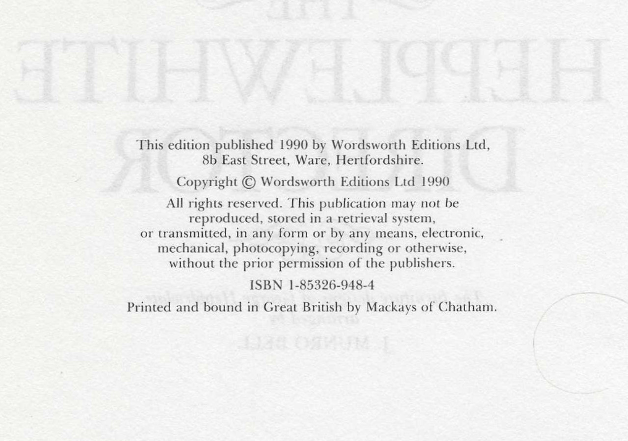 George Hepplewhite 300 Georgian Furniture Designs Directory 1700s Repr HC/DJ VG+