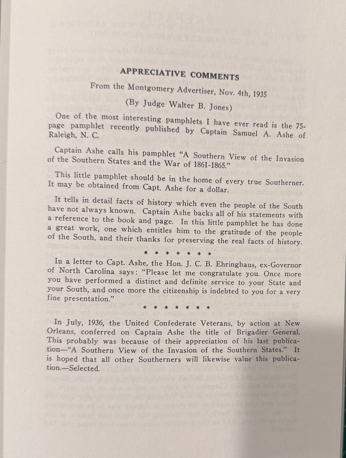 Rare book, A Southern View of the Invasion of the Southern States, 77 pages