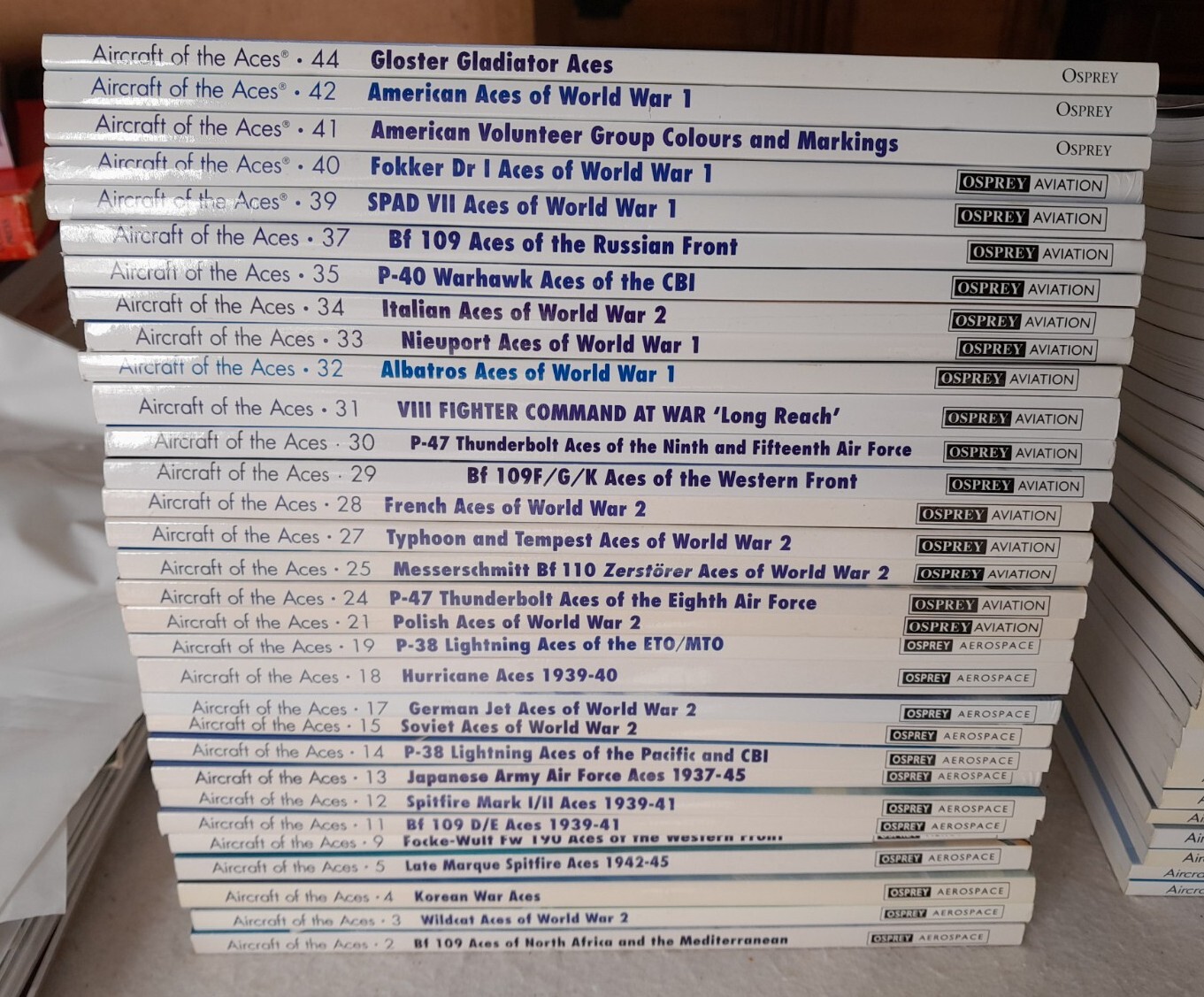 Lot of 62 Osprey Aircraft of the Aces Series, 1st printings, soft covers WW1 WW2