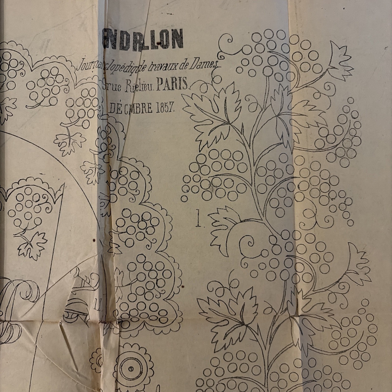 Rare Antique 1857 French Embroidery Pattern Cendrillon Journal Maison Sajou