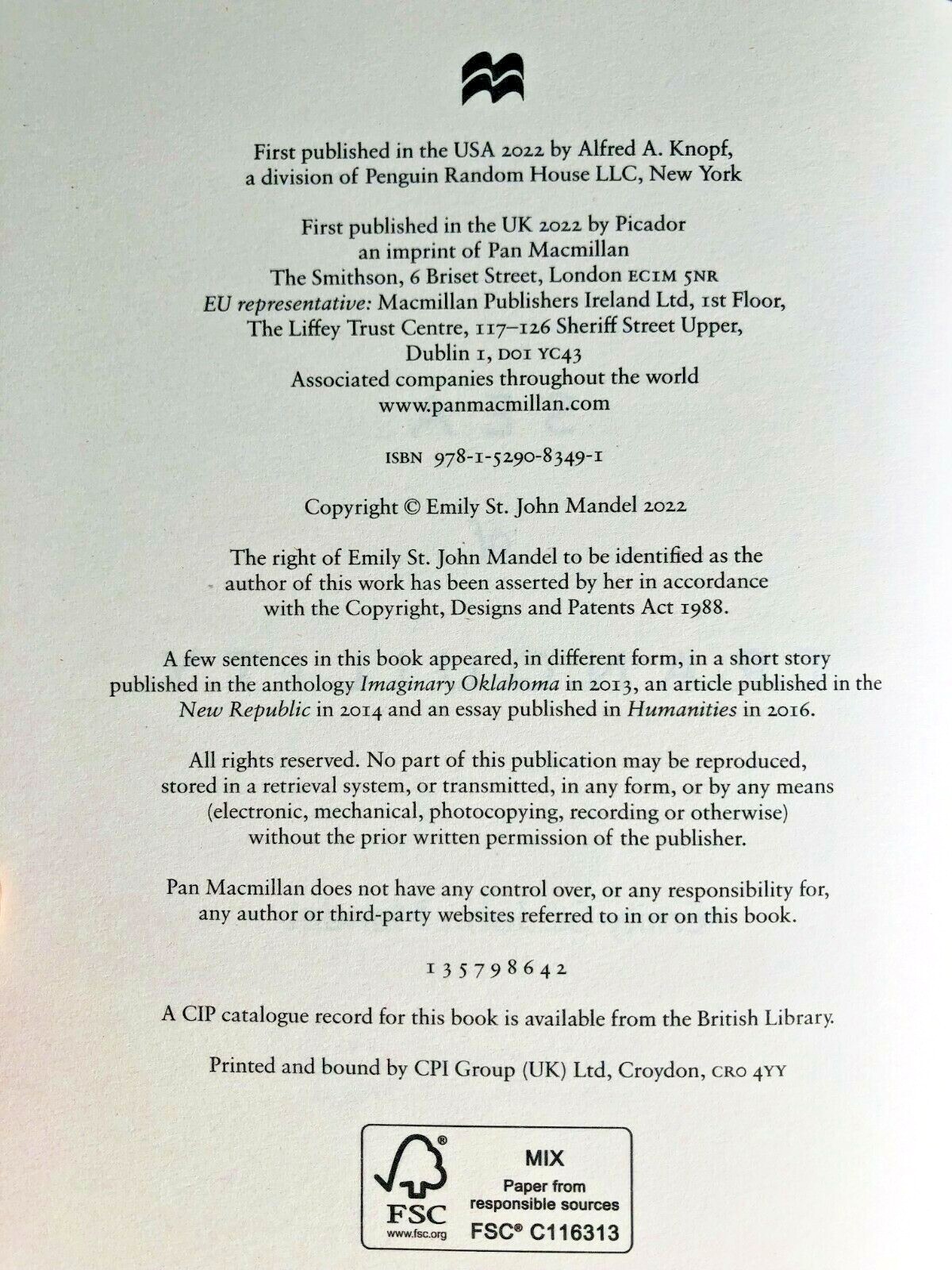 Sea of Tranquility Emily St. John Mandel UK 1/1 NUMBERED Stenciled UNSIGNED COPY