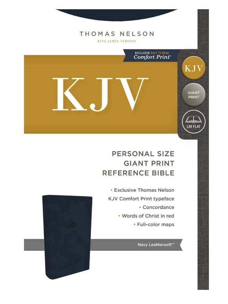 KJV Personal Size Giant Print Reference Bible Thomas Nelson Navy Leathersoft New
